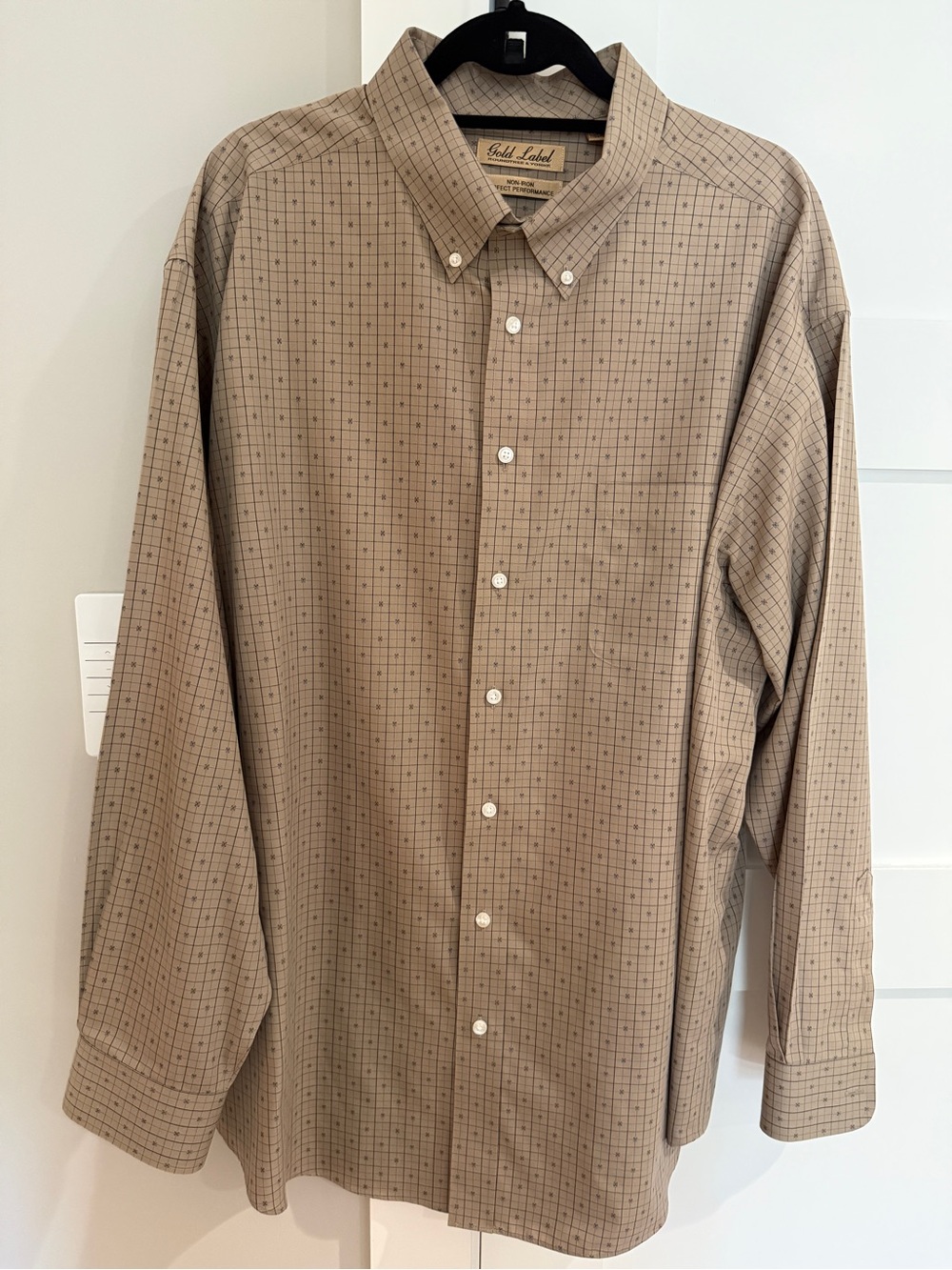 Roundtree & Yorke Gold Label Non-Iron Tan Checked Shirt Men’s 2XB